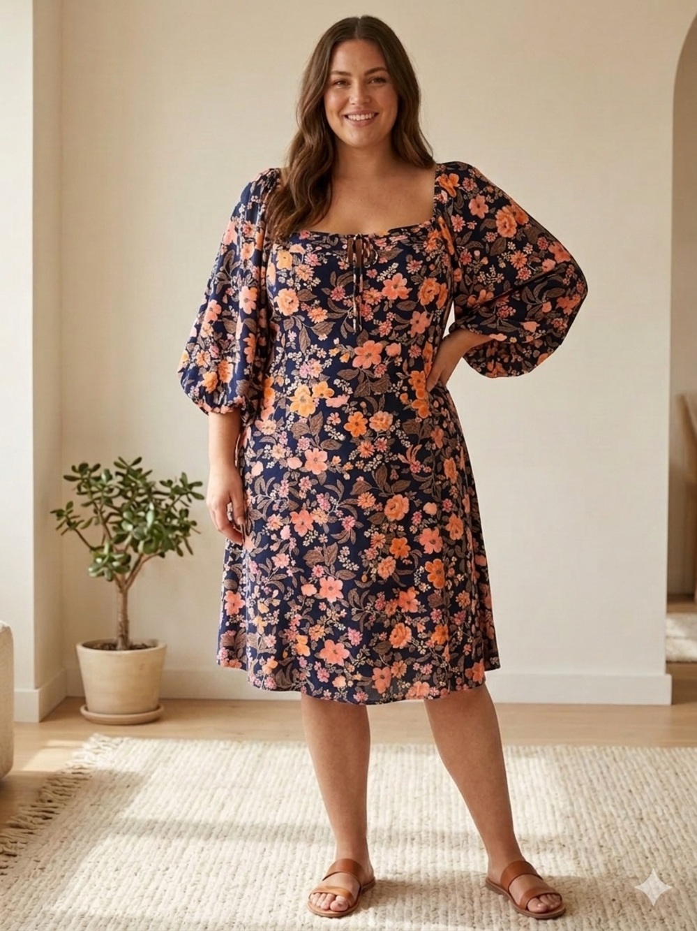 OLD NAVY Dress Woman's XXL Tall Midi Floral Off Shoulder A-Line Smocked Back